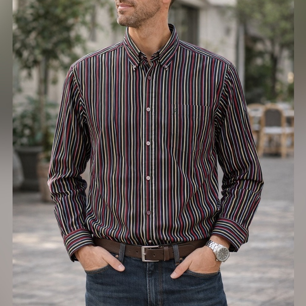 Nautica Striped Button Down Shirt Cotton Classic Fit Business Casual Sz XL